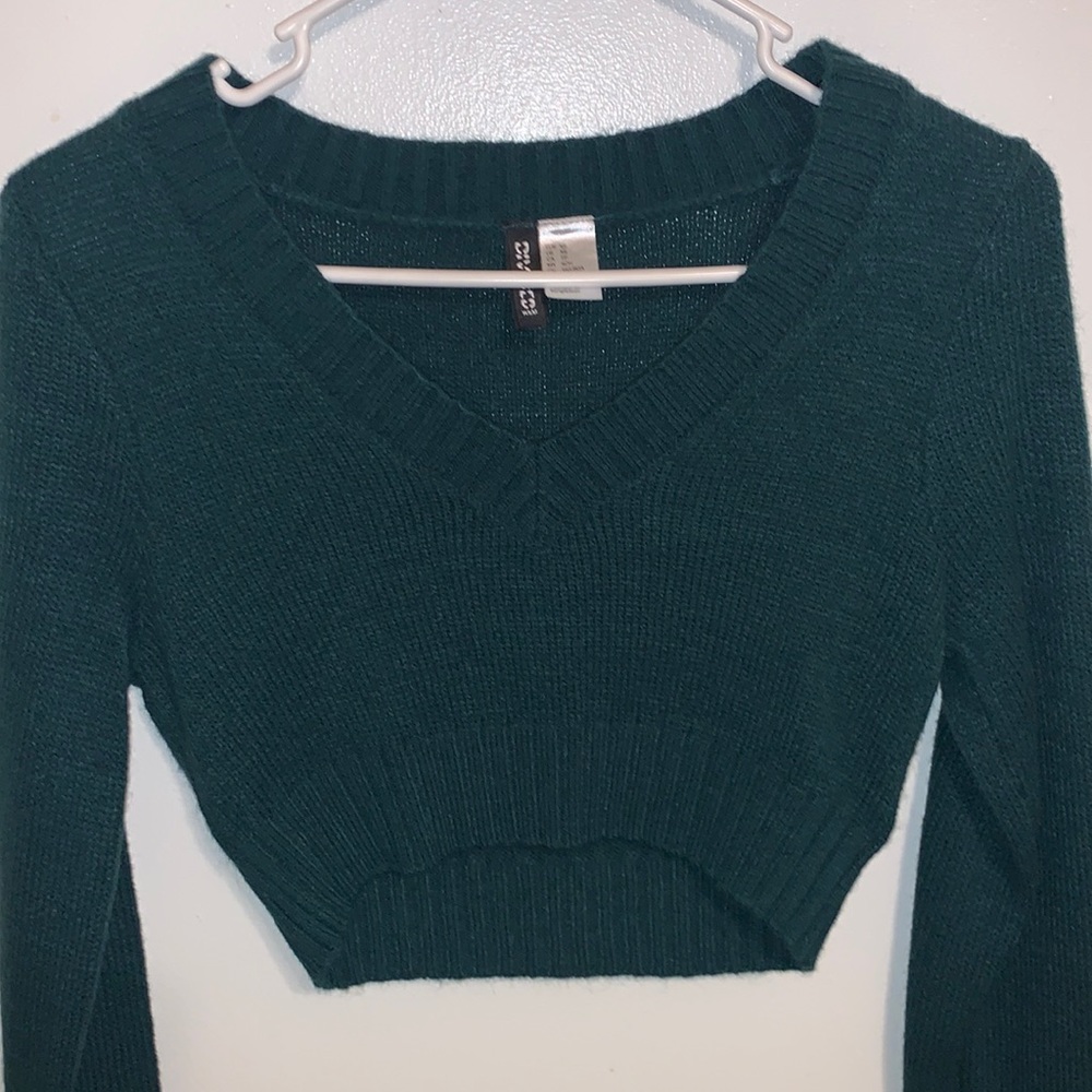 Green Cropped V Neck Sweater H&M
